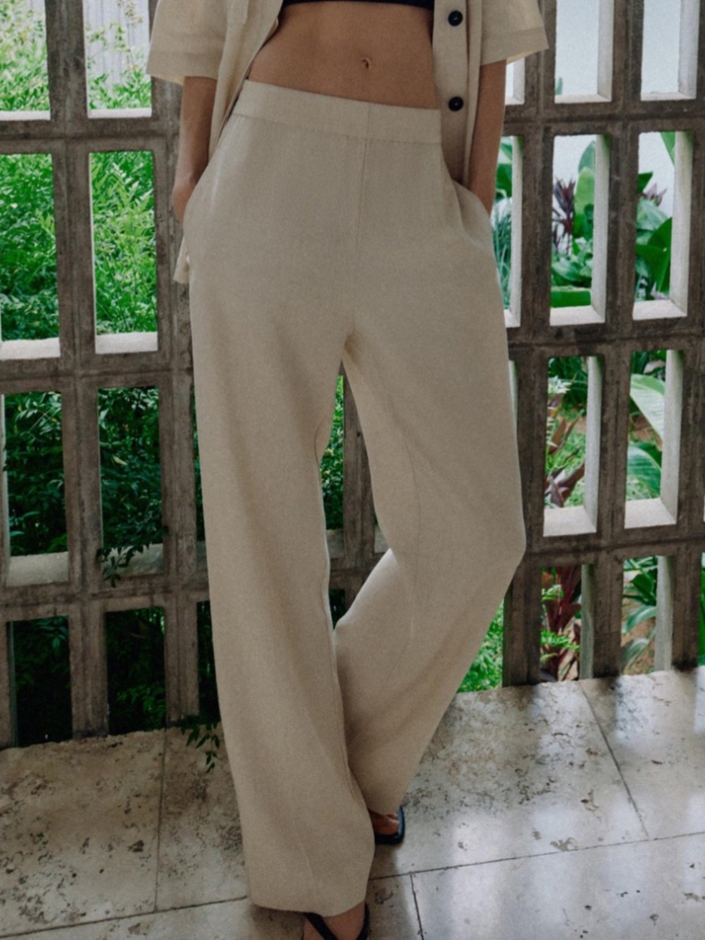NWT Zara XS Women's Linen Blend Safari Pants Light Beige Straight Leg Trousers